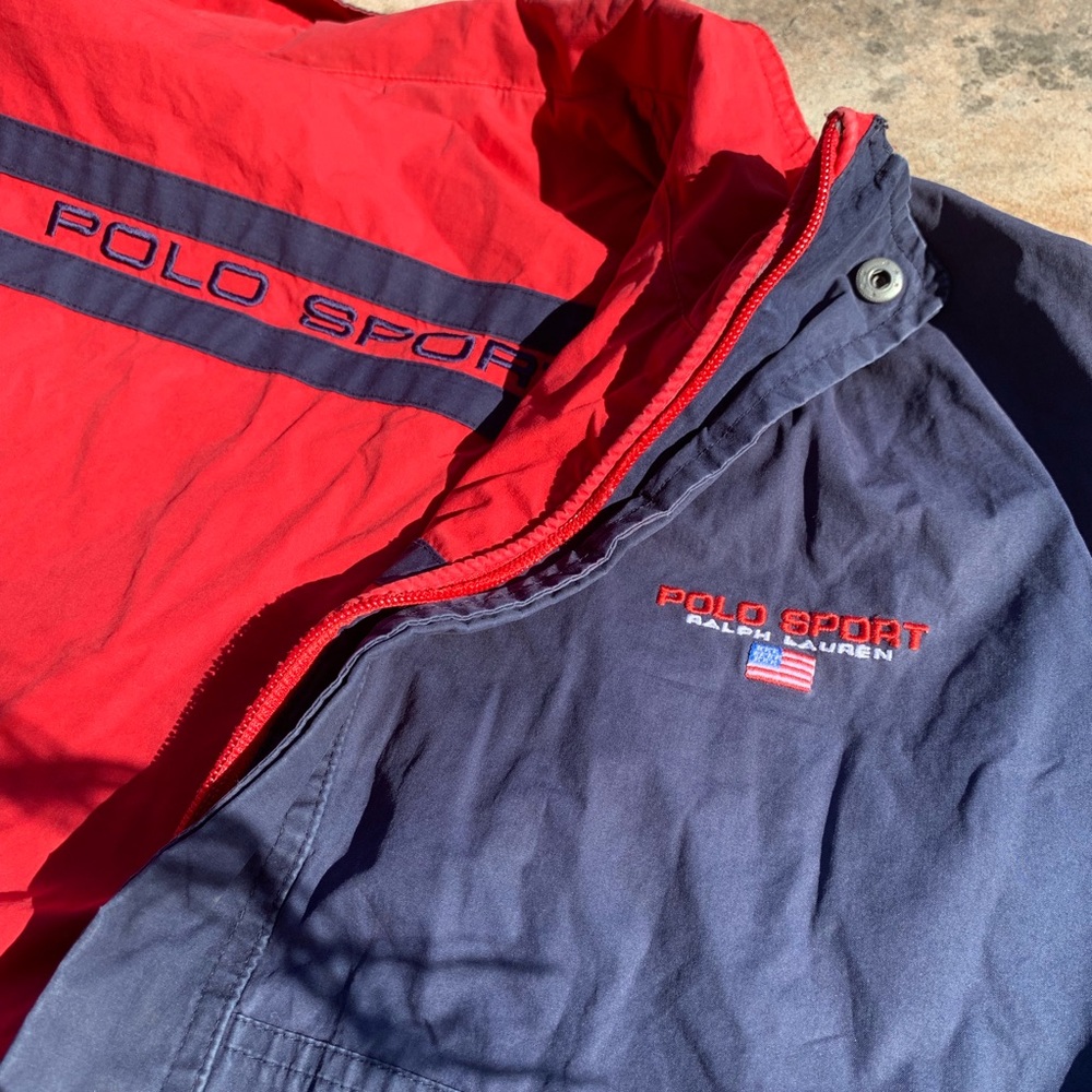 Vintage Polo Sport Reversible Jacket Red Navy